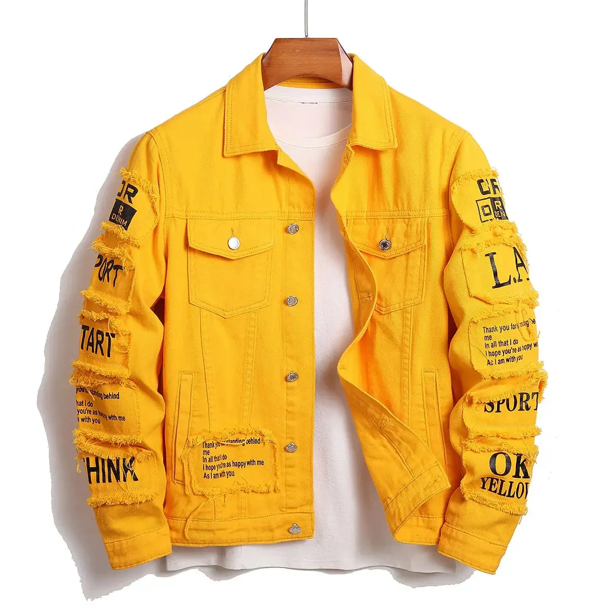 Men's Y2K Denim Trucker Jacket - Vintage Patchwork Windbreaker