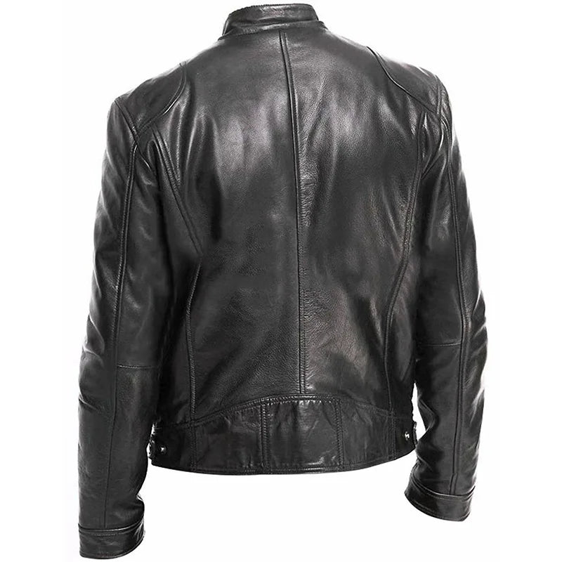 Men's European Black Leather Punk Jacket – Bold Style for Business, Street, & Motorcycle Wear