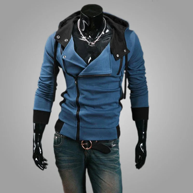 Casual Slim Fit Men's Zipper Hoodie Sweatshirt - Black Streetwear Cardigan Jacket