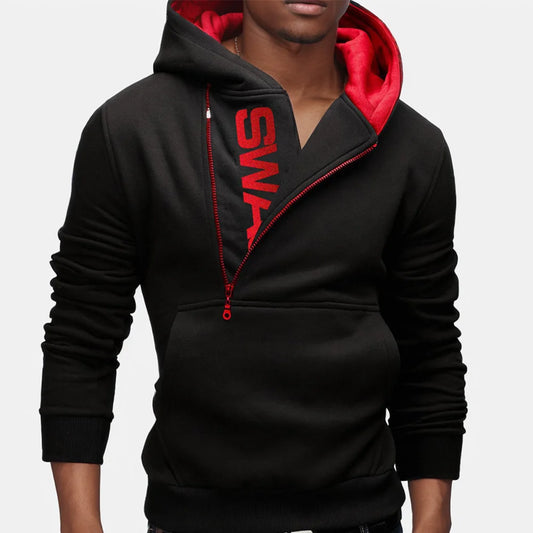 Zipper Print Hooded Sweatshirt for Men