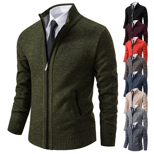 Cozy Fleece Zipper Cardigan 🧥 Men’s Stand Collar Sports Coat