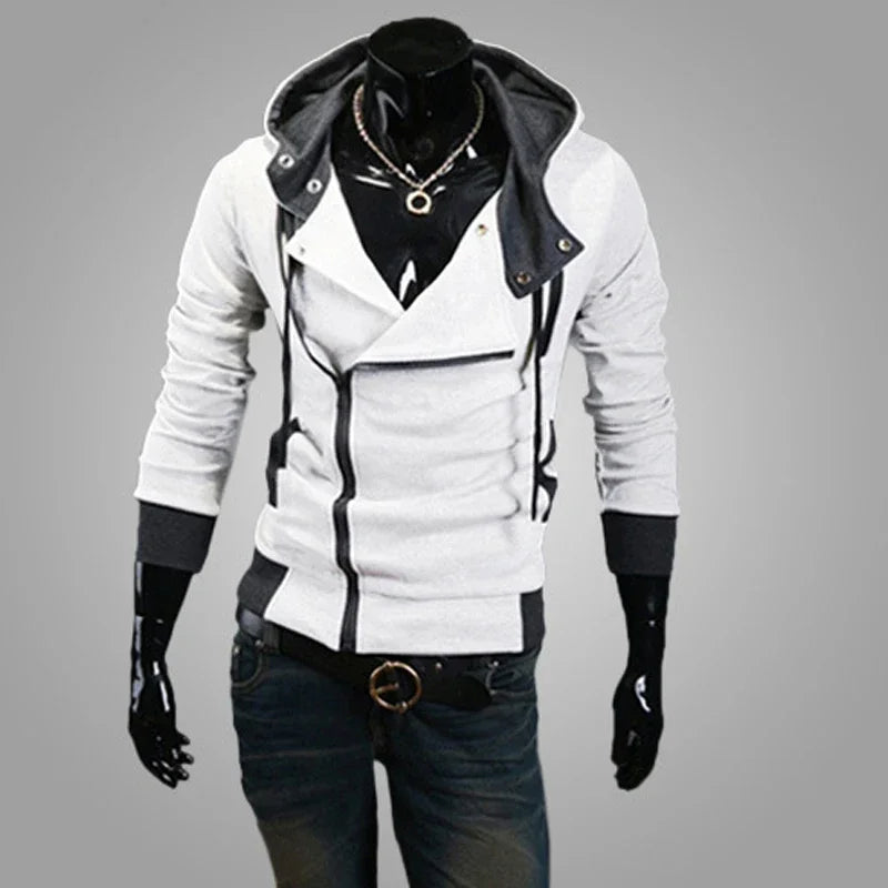 Casual Slim Fit Men's Zipper Hoodie Sweatshirt - Black Streetwear Cardigan Jacket