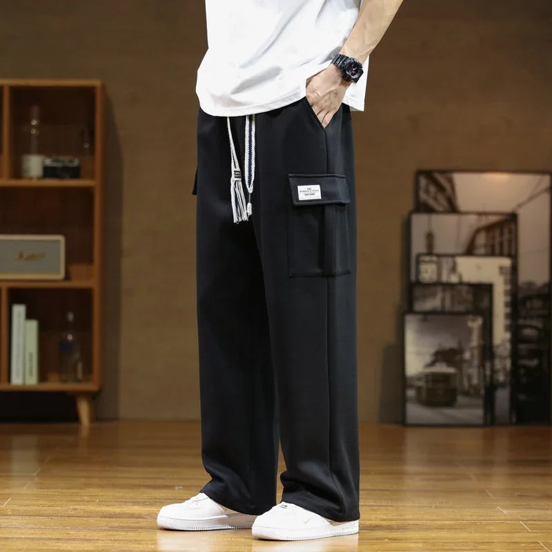 Men's Autumn Cargo Joggers – Breathable Cotton Wide-Leg Sweatpants for Casual Comfort