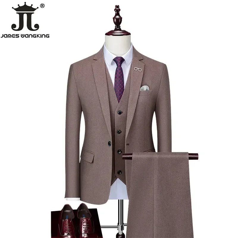 Dapper Essentials Men’s Suit Set 👔 Solid Color Blazer, Vest & Pants