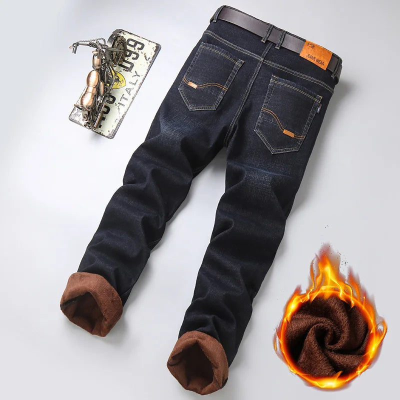 Cozy Comfort Thermal Denim Jeans 🧥 Men’s Fleece Stretch Trousers