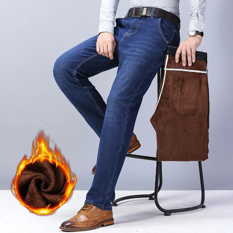 Cozy Comfort Thermal Denim Jeans 🧥 Men’s Fleece Stretch Trousers