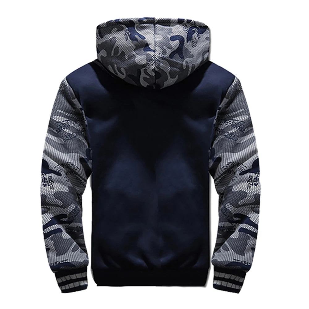 Men's Winter Camouflage Fleece Jacket - Thick Hooded Streetwear Coat