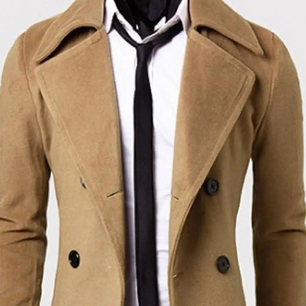 Men's Classic Double-Breasted Trench Coat - Coldproof, Solid Color