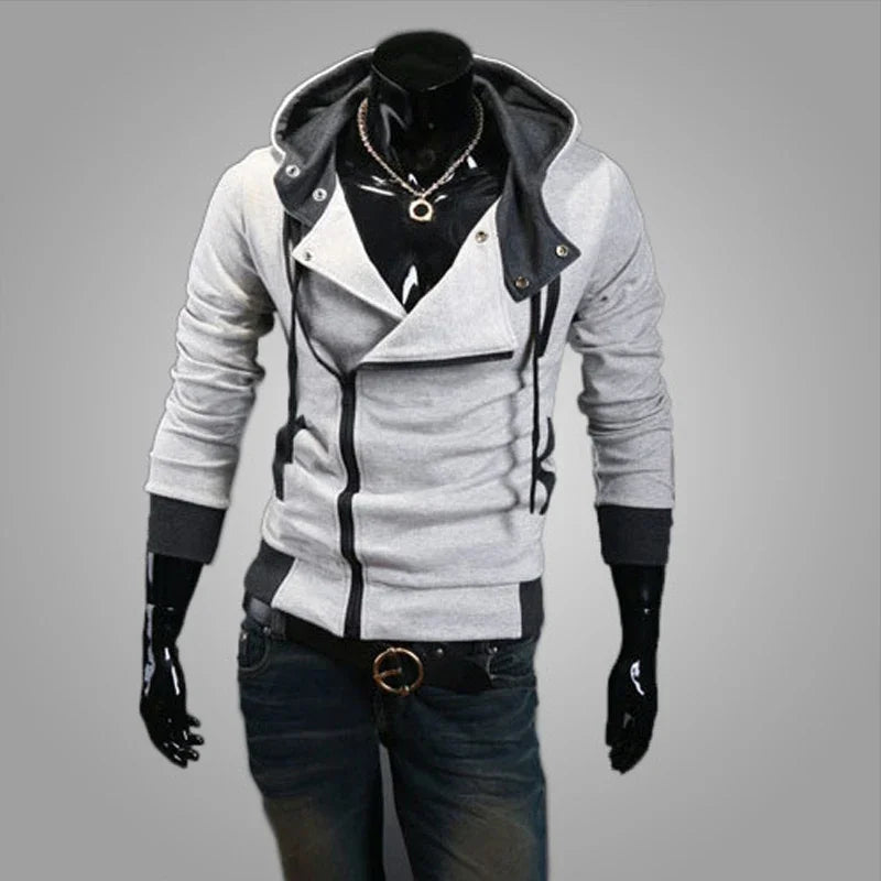 Casual Slim Fit Men's Zipper Hoodie Sweatshirt - Black Streetwear Cardigan Jacket