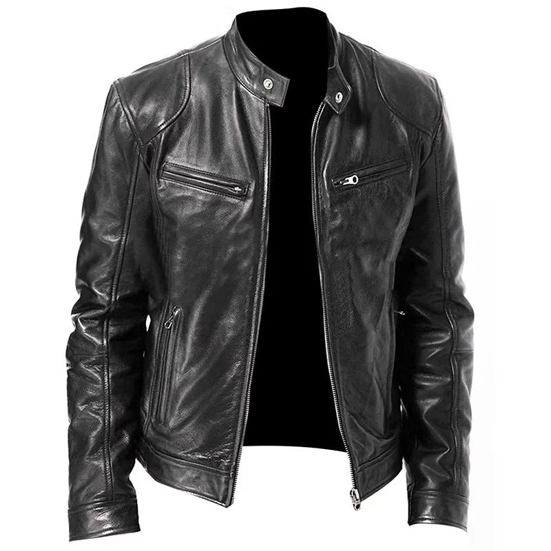 Men's European Black Leather Punk Jacket – Bold Style for Business, Street, & Motorcycle Wear