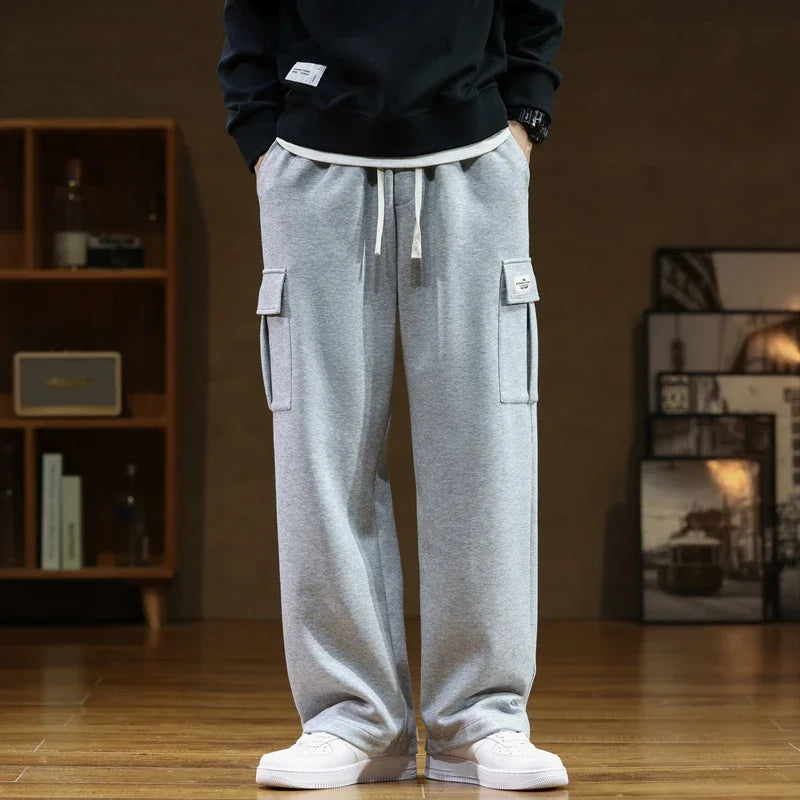 Men's Autumn Cargo Joggers – Breathable Cotton Wide-Leg Sweatpants for Casual Comfort