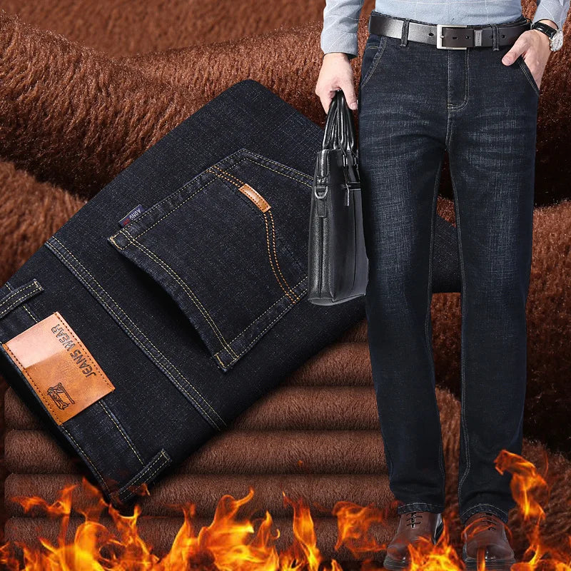 Cozy Comfort Thermal Denim Jeans 🧥 Men’s Fleece Stretch Trousers