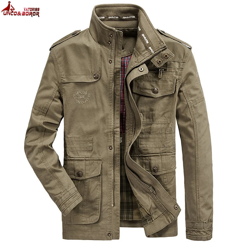 Men's Autumn-Winter Cargo Jacket - Pure Cotton Business Casual Military Bomber Coat