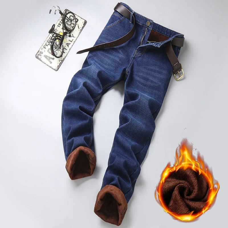 Cozy Comfort Thermal Denim Jeans 🧥 Men’s Fleece Stretch Trousers