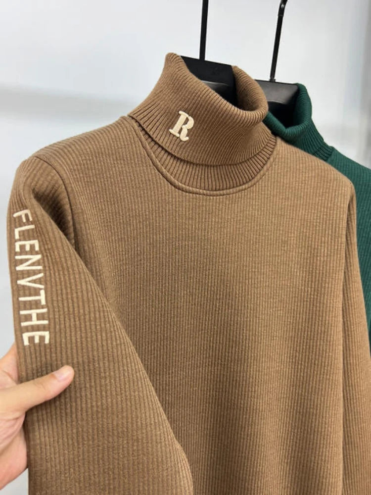 Luxury Knit High-Collar Pullover 🧶 Men’s Trendy Embroidered Sweater