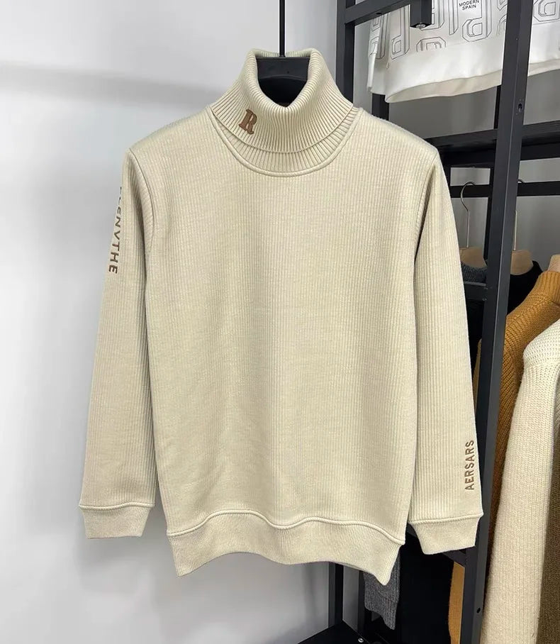 Luxury Knit High-Collar Pullover 🧶 Men’s Trendy Embroidered Sweater