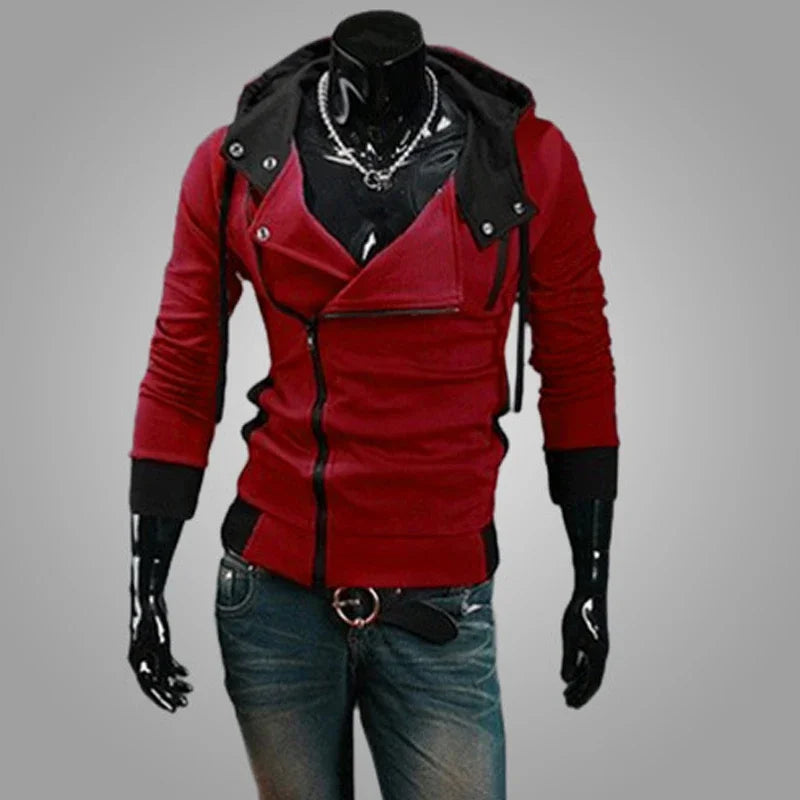 Casual Slim Fit Men's Zipper Hoodie Sweatshirt - Black Streetwear Cardigan Jacket