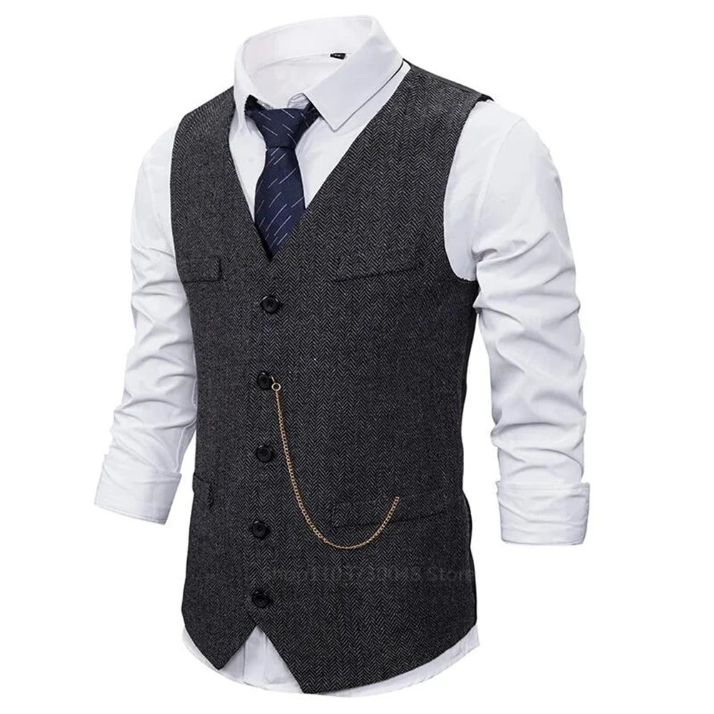 Slim Fit Herringbone Dress Vest for Men 🎩 Casual Sleeveless Waistcoat