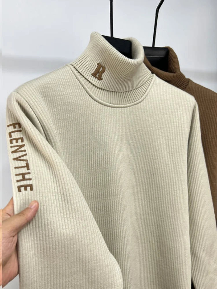 Luxury Knit High-Collar Pullover 🧶 Men’s Trendy Embroidered Sweater