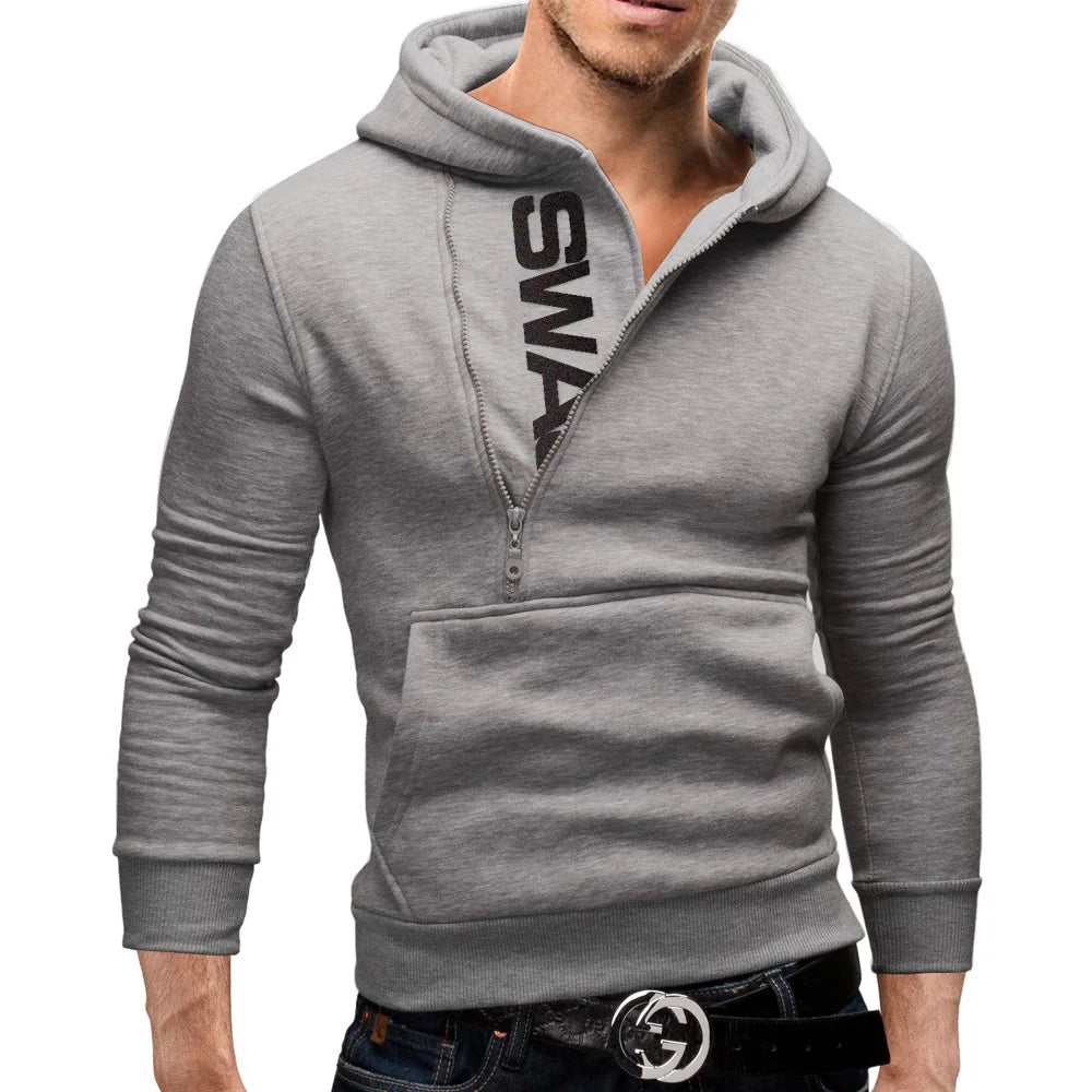 Zipper Print Hooded Sweatshirt for Men