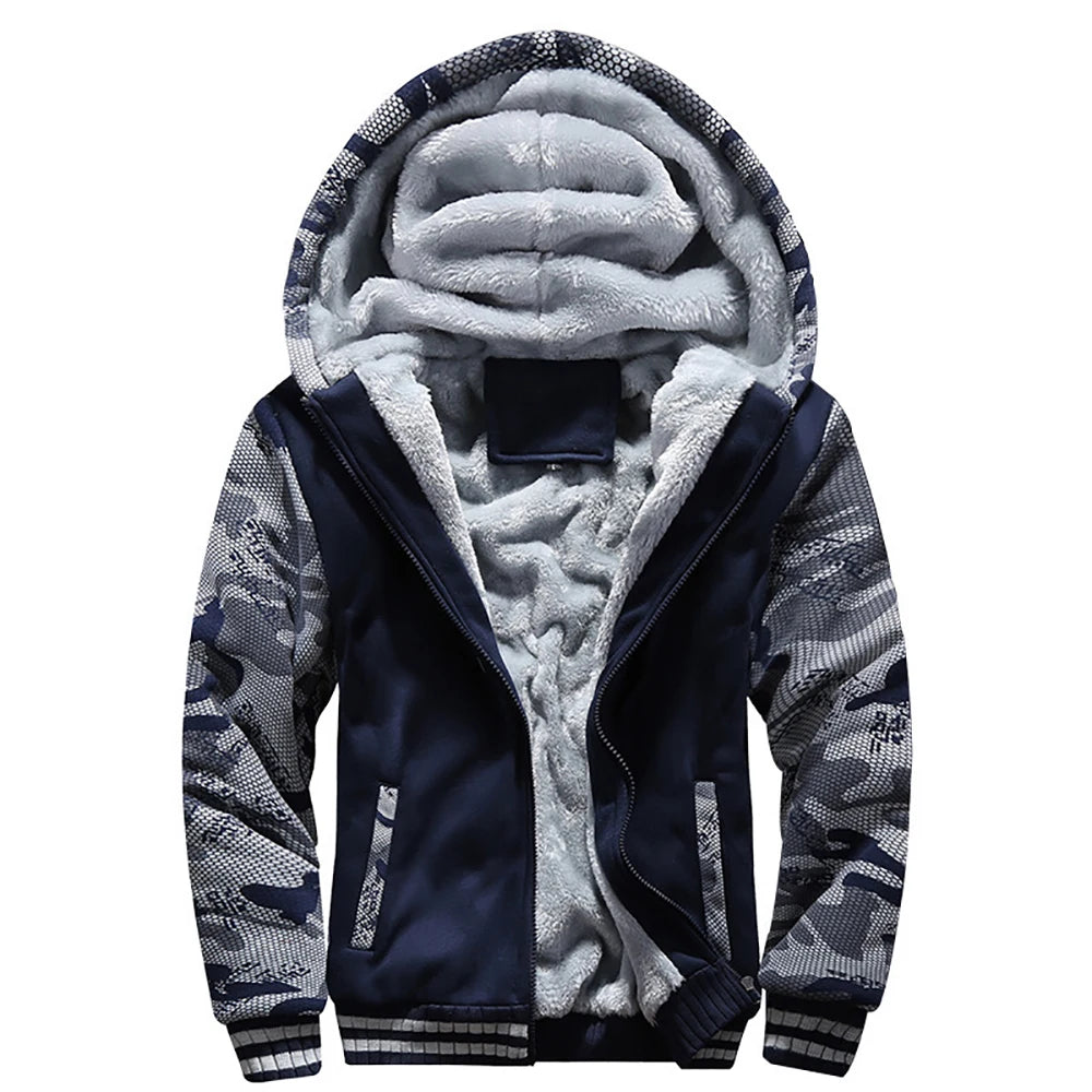 Men's Winter Camouflage Fleece Jacket - Thick Hooded Streetwear Coat