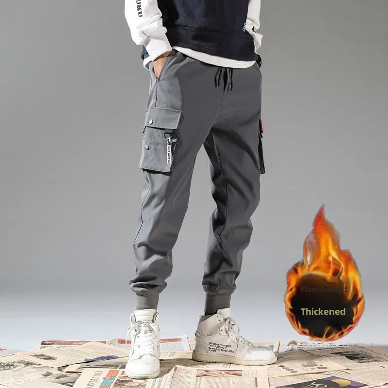 Men's Autumn Winter Fleece-Lined Casual Trousers - Korean Trendy Style