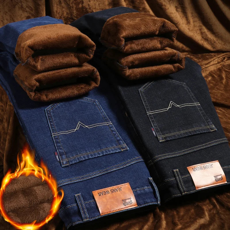 Cozy Comfort Thermal Denim Jeans 🧥 Men’s Fleece Stretch Trousers