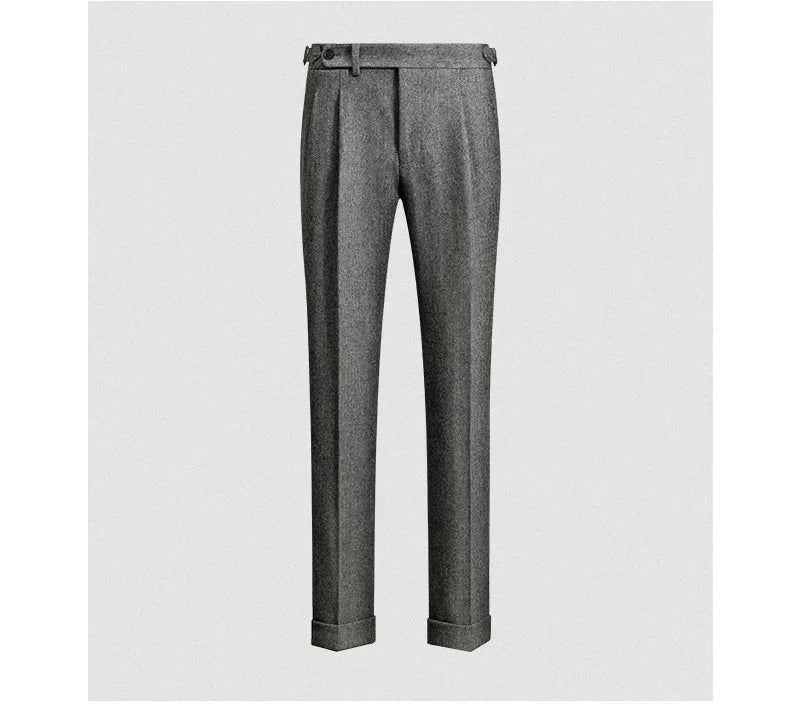 Men’s High Waist Wool Trousers 🧥 Casual Tweed Pants with Pockets