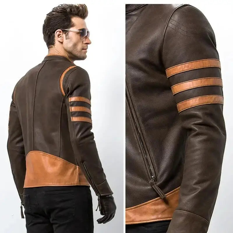 Men's Wolverine Slim Fit Leather Jacket – High-End Retro Logan Bomber Style