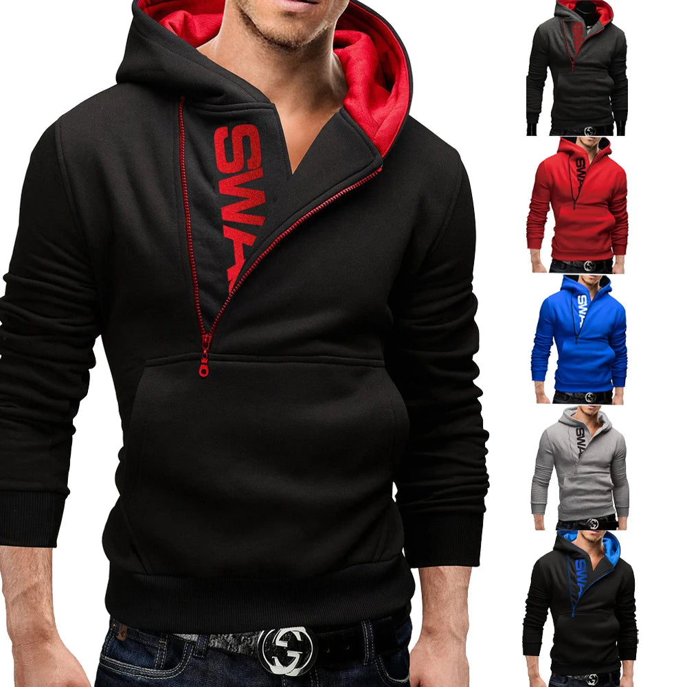 Men's Zipper Hooded Pullover Sweatshirt - High Neck Style