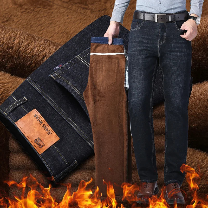 Cozy Comfort Thermal Denim Jeans 🧥 Men’s Fleece Stretch Trousers