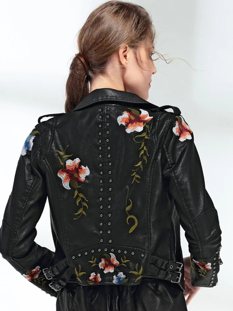 Floral Faux Leather Chic Jacket