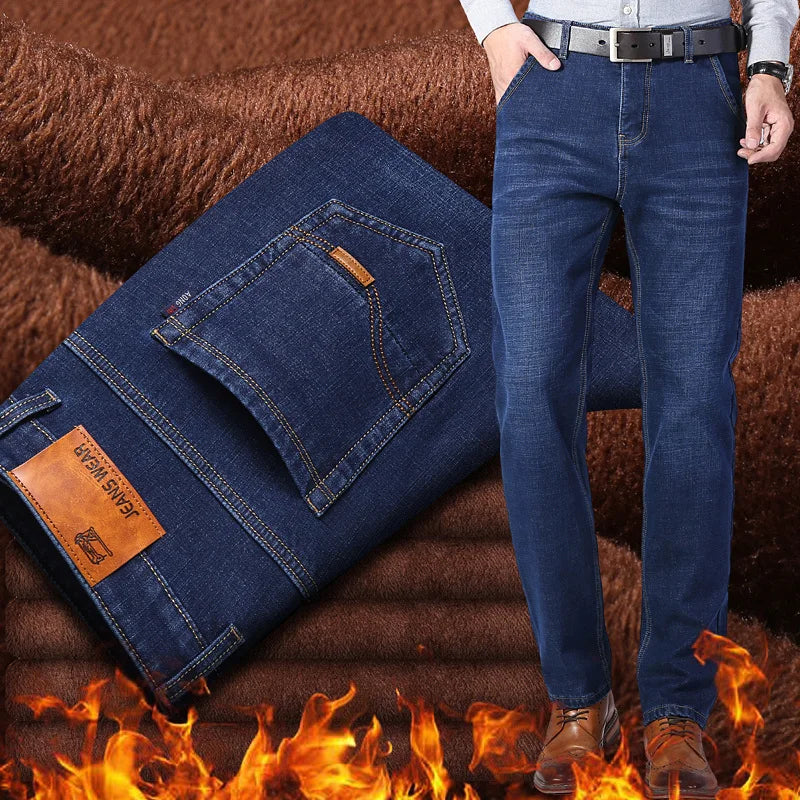 Cozy Comfort Thermal Denim Jeans 🧥 Men’s Fleece Stretch Trousers