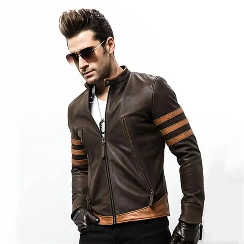 Men's Wolverine Slim Fit Leather Jacket – High-End Retro Logan Bomber Style