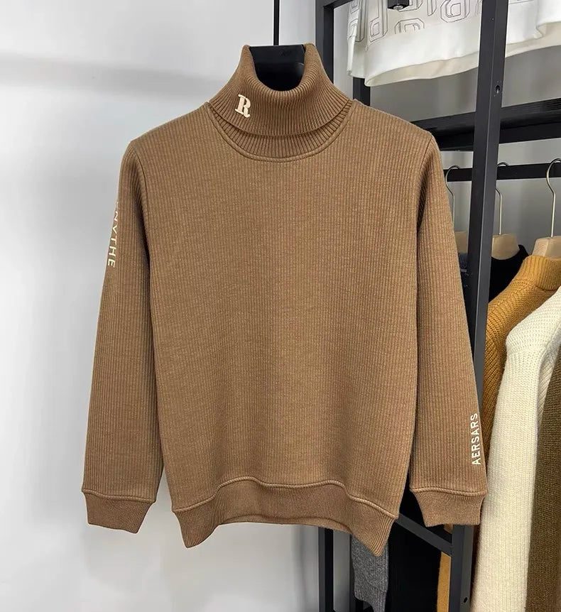 Luxury Knit High-Collar Pullover 🧶 Men’s Trendy Embroidered Sweater