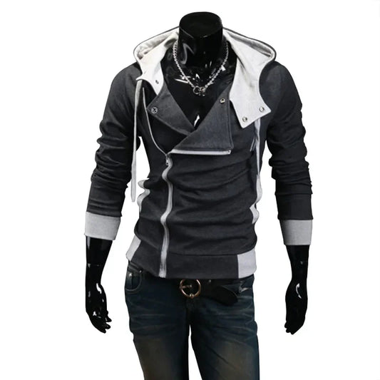 Casual Slim Fit Men's Zipper Hoodie Sweatshirt - Black Streetwear Cardigan Jacket