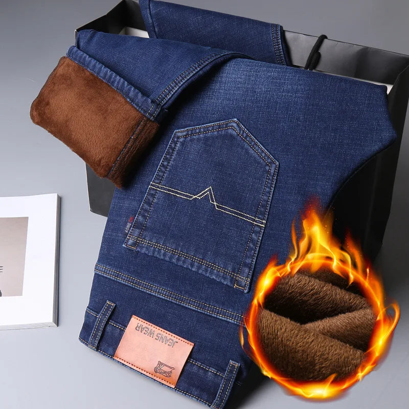 Cozy Comfort Thermal Denim Jeans 🧥 Men’s Fleece Stretch Trousers