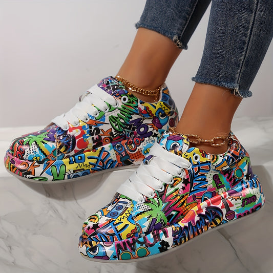 Women's Graffiti Pattern Platform Sneakers