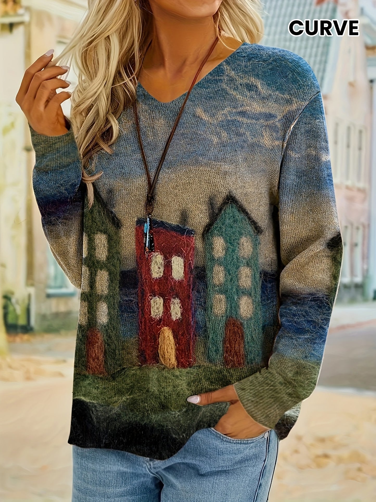 Plus Size House Pattern Sweater 🏡