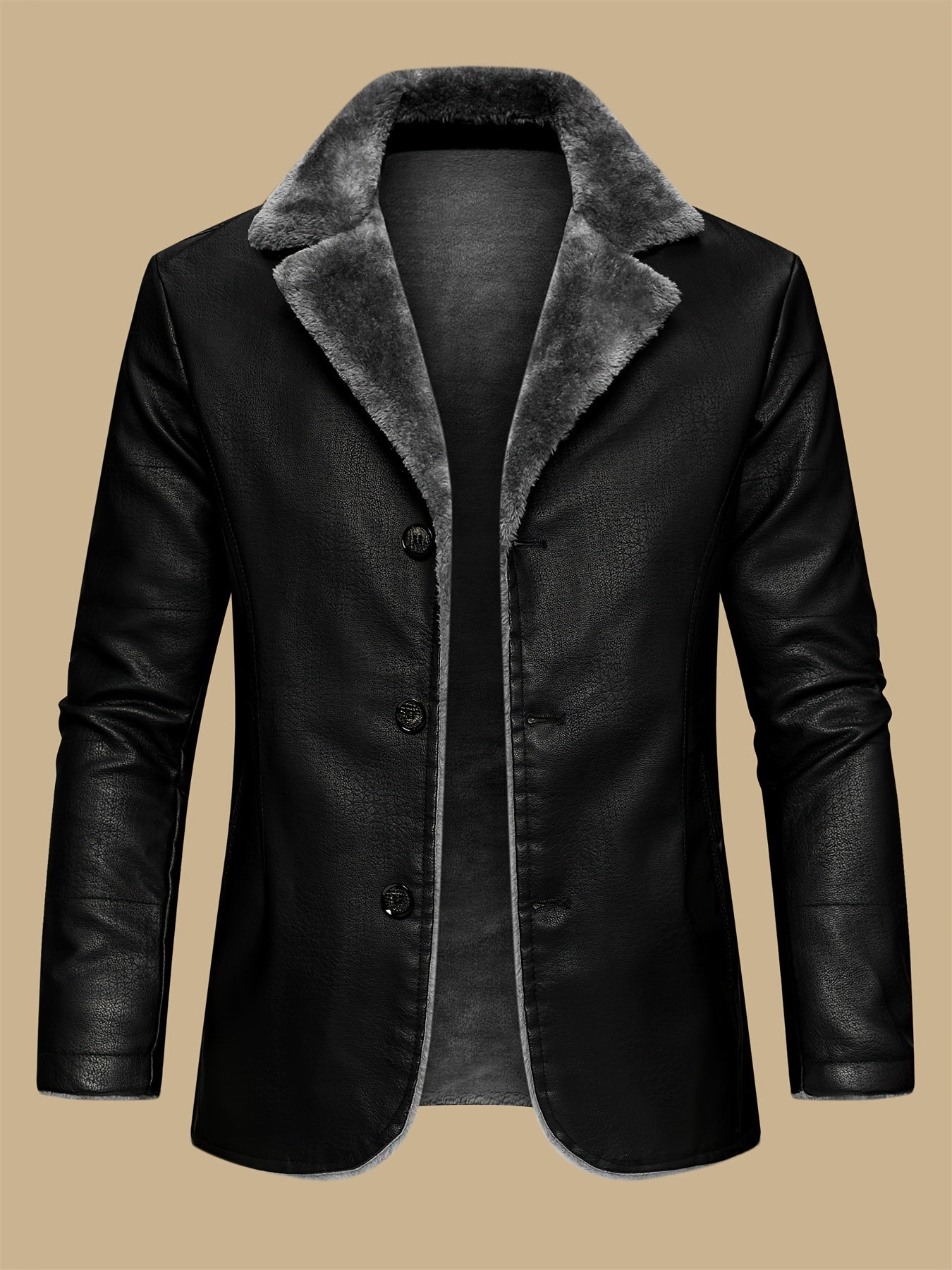 Arctic Edge PU Leather Jacket , Casual Jacket With Faux Fur Lining, Water-Resistant Windproof For Autumn Winter Daily And Leisure Wear