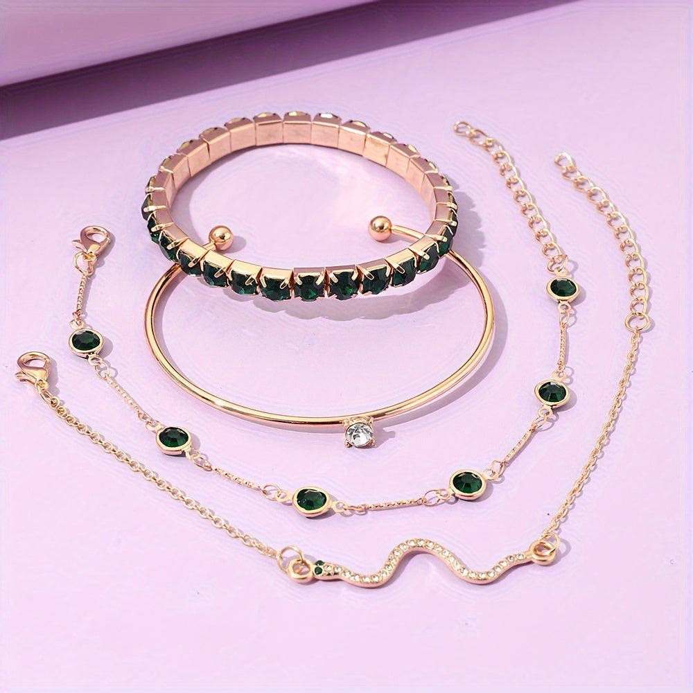 Elegant Green Imitation Gemstone Claw Chain Snake Bracelet Set 🍃✨