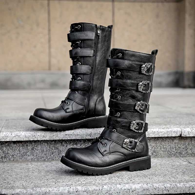 🏍️ Men's Buckle Décor Front Motorcycle Boots