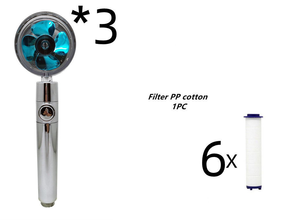 Turbo Flow Propeller Shower Head: High-Pressure Handheld Nozzle with Stop Button and Cotton Filter