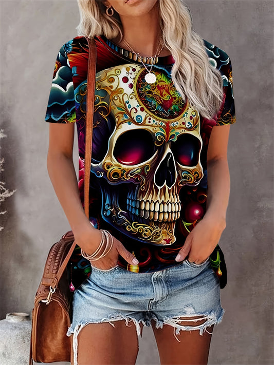 💀 Skull Cool: Crew Neck Skull Print T-Shirt 🌟