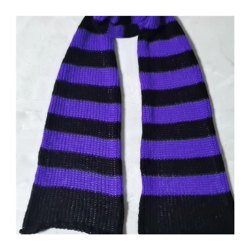 Yabi Style Culture Punk Y2g Black And Red Striped Scarf Extra Long Thermal Knitting Wool