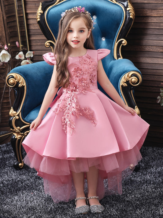 👗 Dipped Hem Mesh Stitching Dress for Girls 🎀