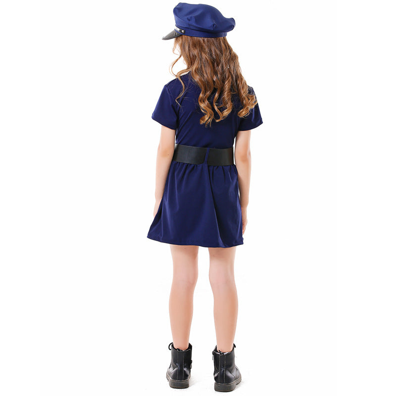 Halloween Parent-child Experience Costume Blue Button Policewoman Dress