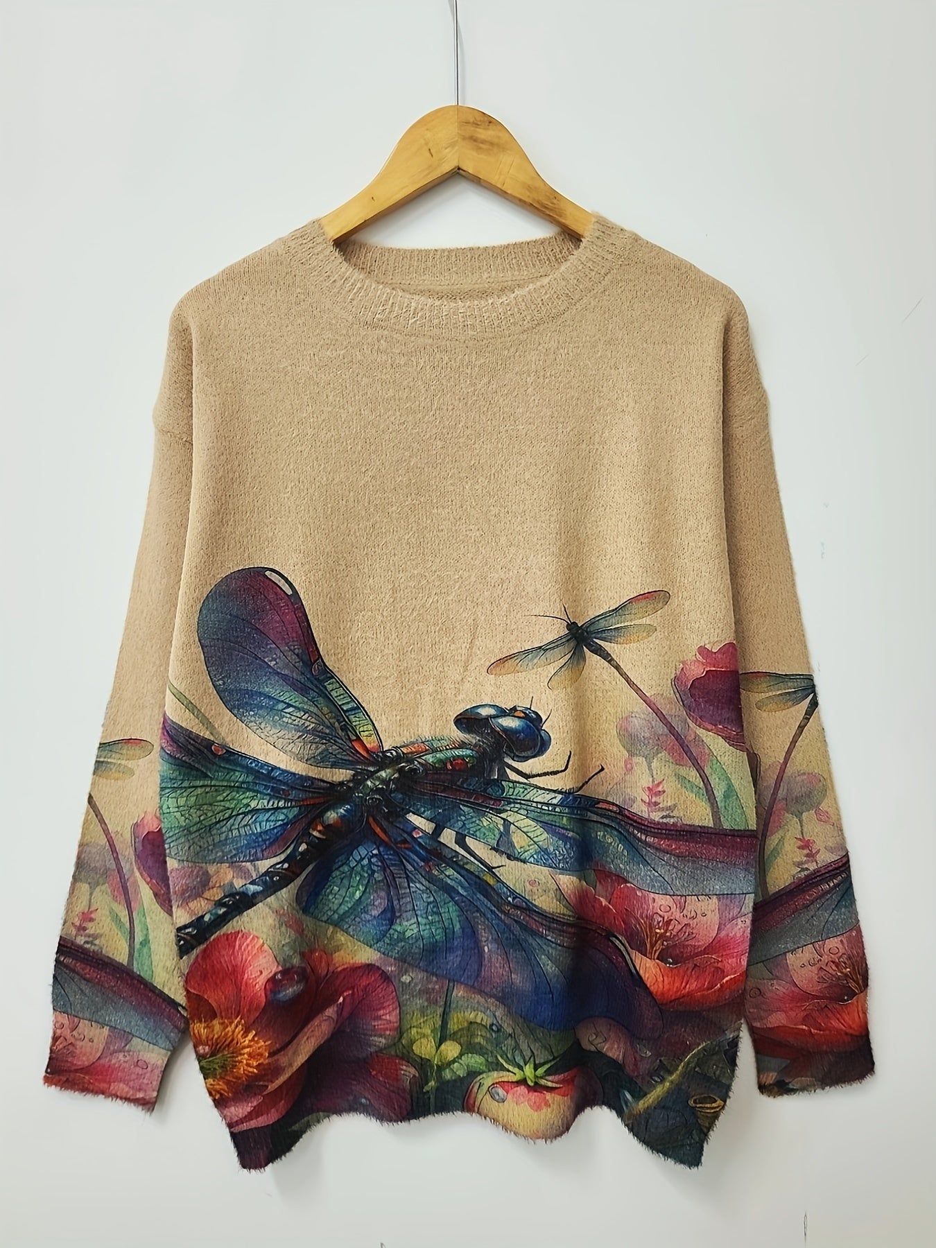 Plus Size Dragonfly Pattern Crew Neck Sweater 🦋