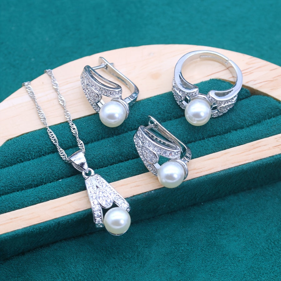 💎 Pearl Radiance Jewelry Set – Platinum Elegance Collection ✨