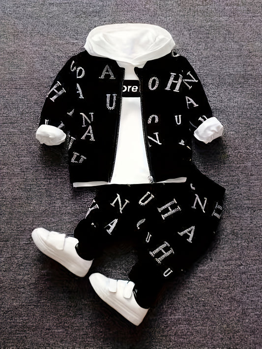 👶 3pcs Baby Alphabet Embroidery Jacket Set 🧢